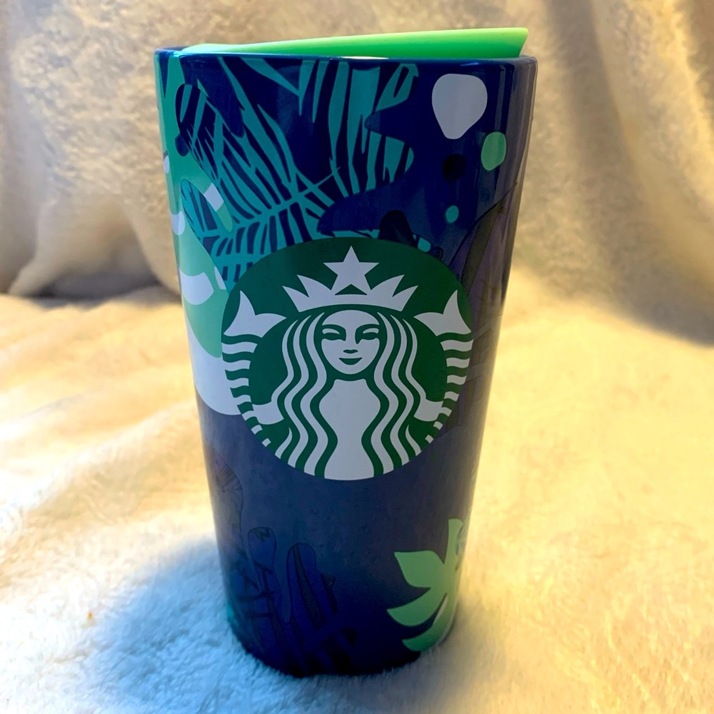 Starbucks Summer 2020 Blue & Green Tropical Floral Ceramic Tumbler Cup Mug NEW
